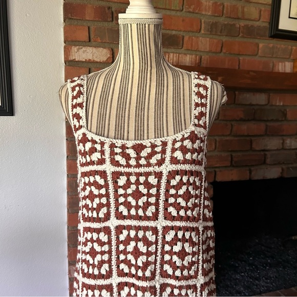 Marine Layer Celeste Crochet Cotton Mini Dress in Brown & White Sz L *flaw* - Picture 3 of 12